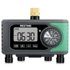 4-Outlet Sprinkler Timer Brass Inlet 4 Zone Programmable Water Timer